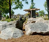 Memorial boulders in a scattering garden at Thornton Cemetery in Oshawa