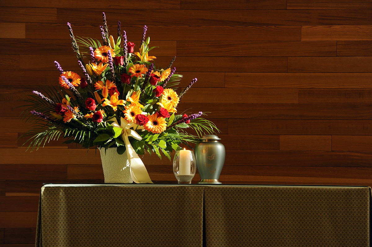 urn and flower arrangement