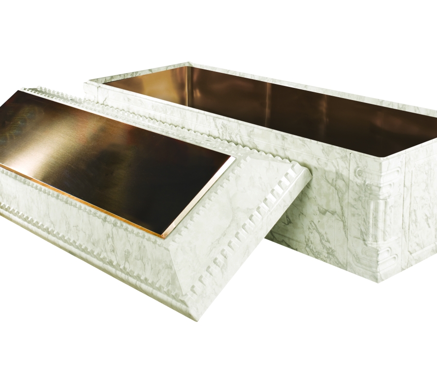 white marbled bronze vault