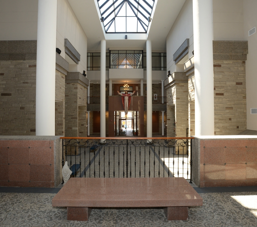 Mausoleum entrance with religious statue