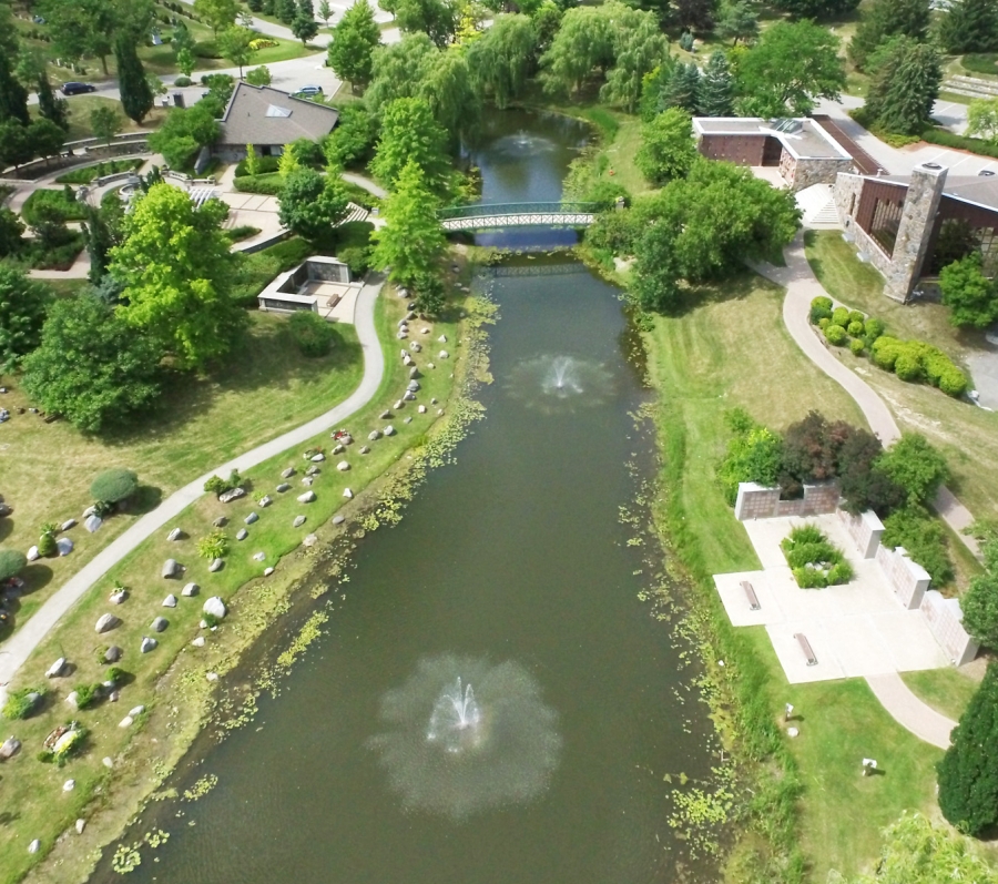 Arial view of Meadowvale with pond