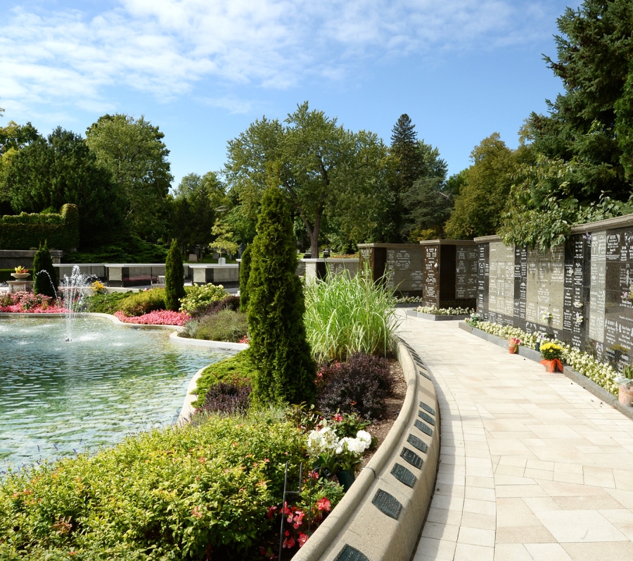 outdoor niches and pond