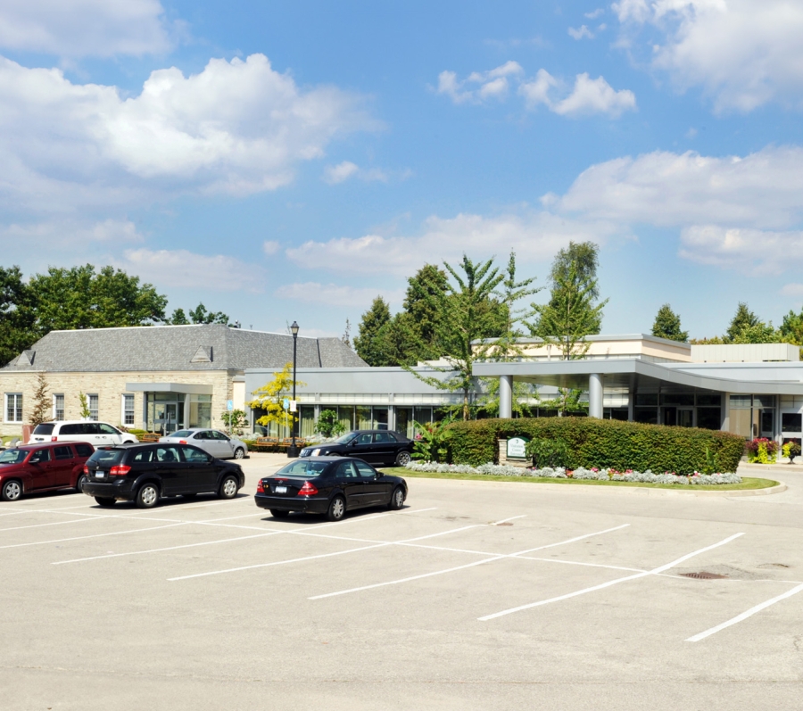View of Pine Hills Funeral Centre from parking lot
