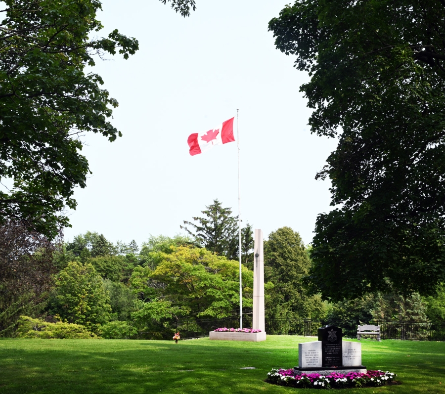 veterans section with flag at Pine Hills Cemetery 