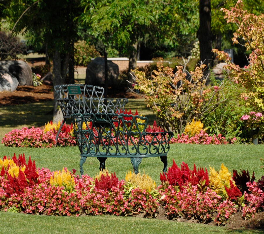 bench with flowers at Thornton Cemetery