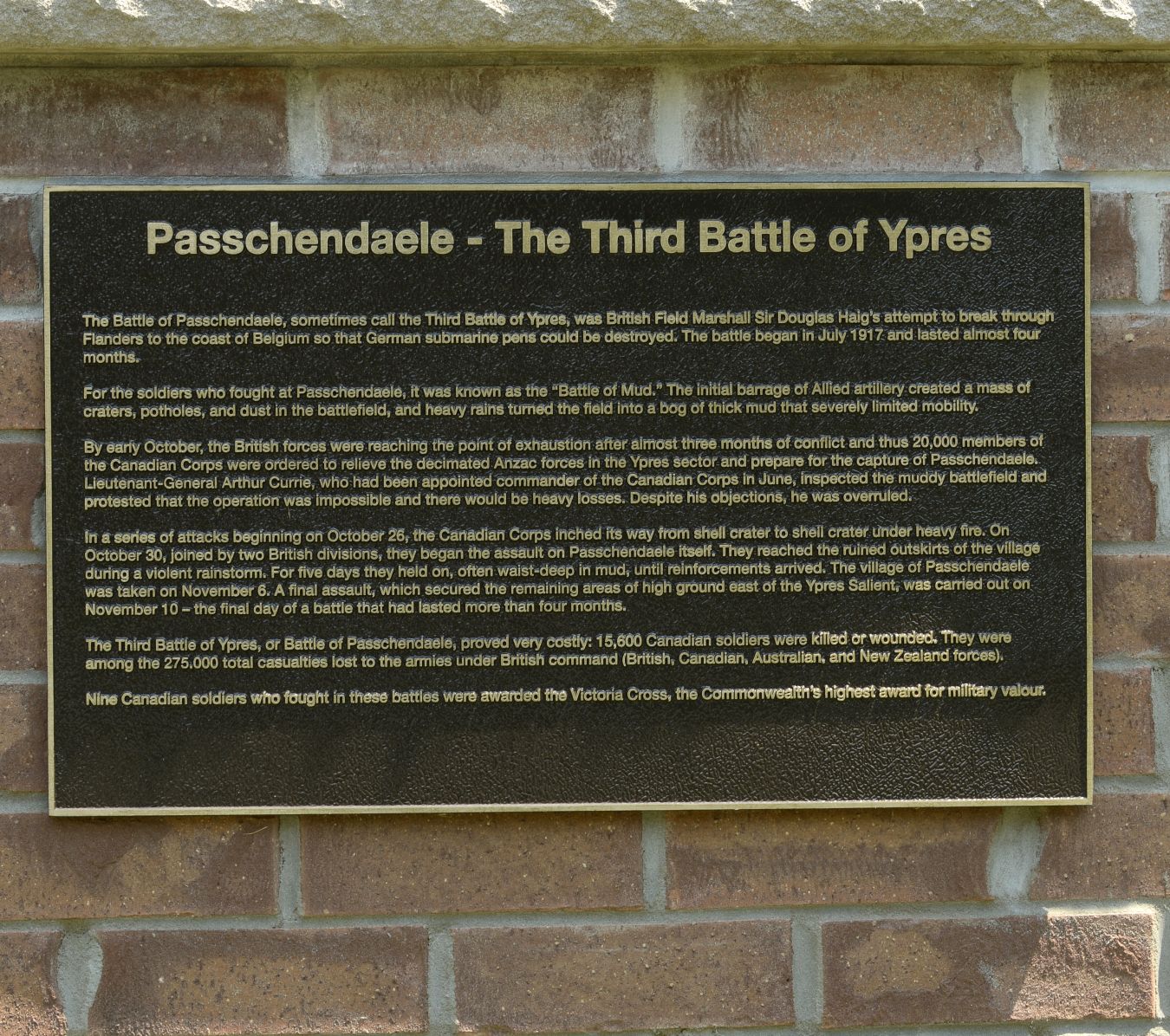 plaque of Passchendaele