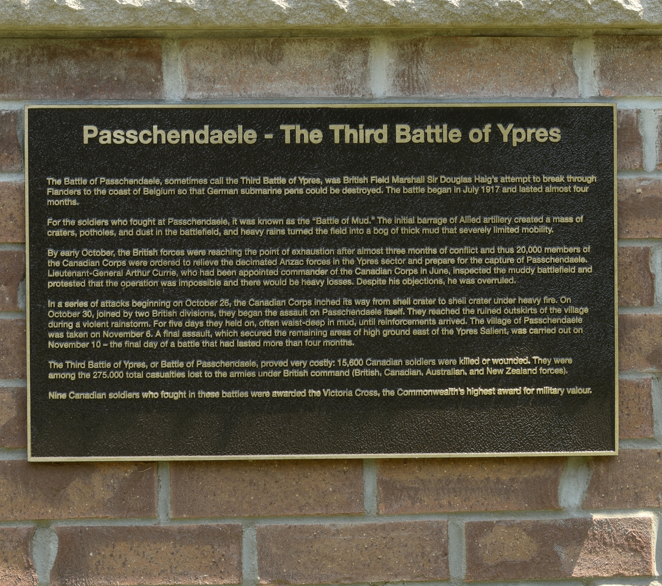 plaque of Passchendaele