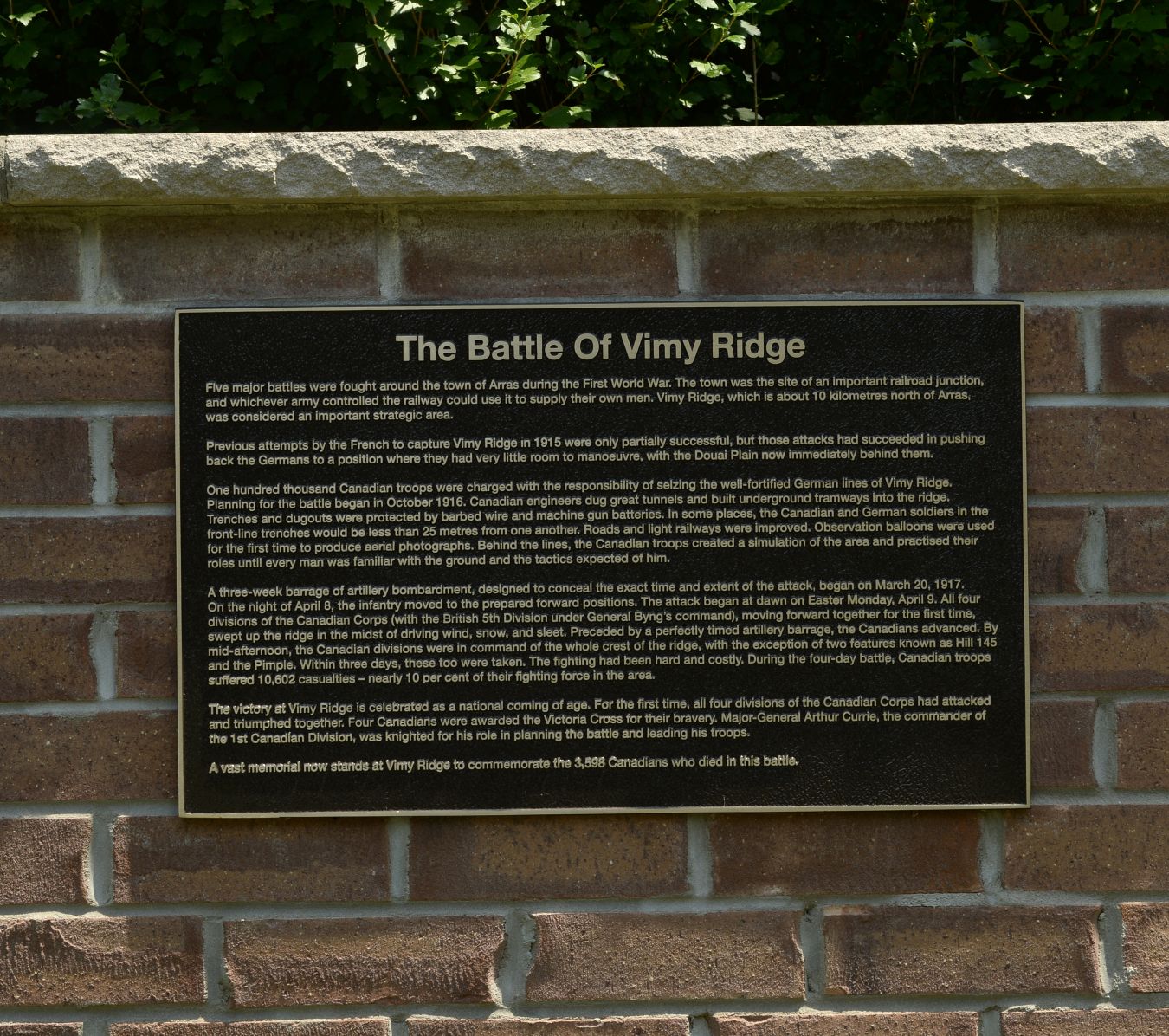 plaque of Vimy Ridge