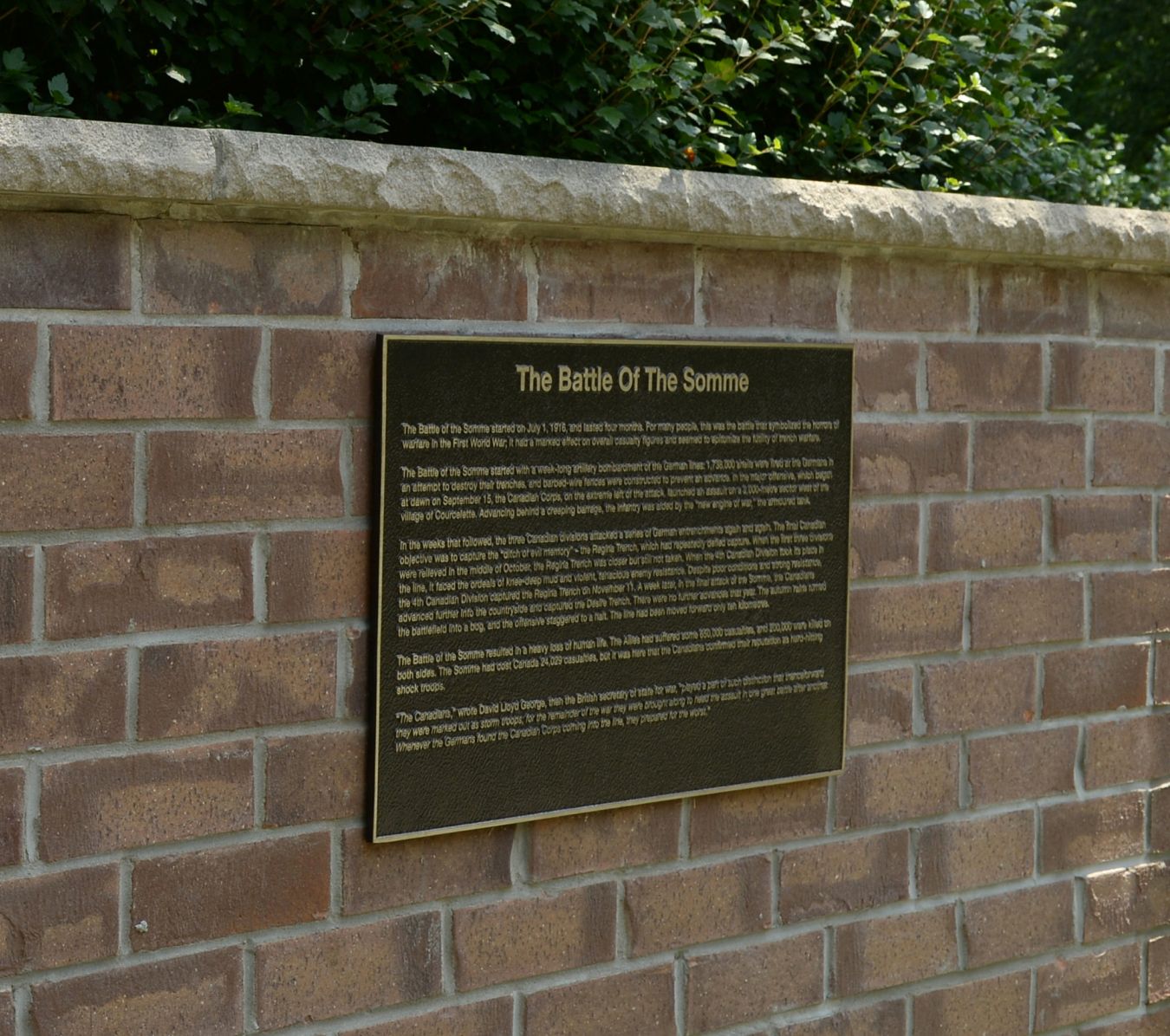 plaque of battle of the somme