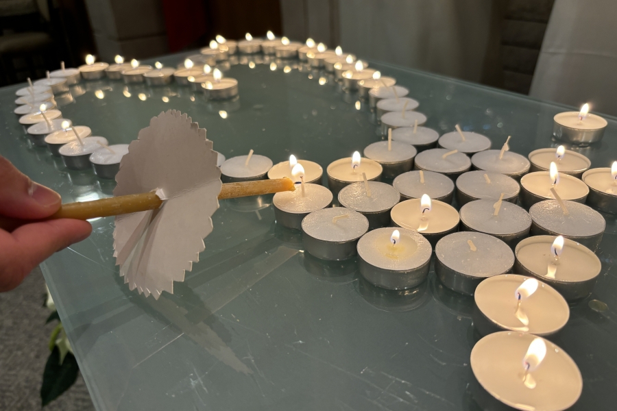 tealight candles arranged in a heart shape