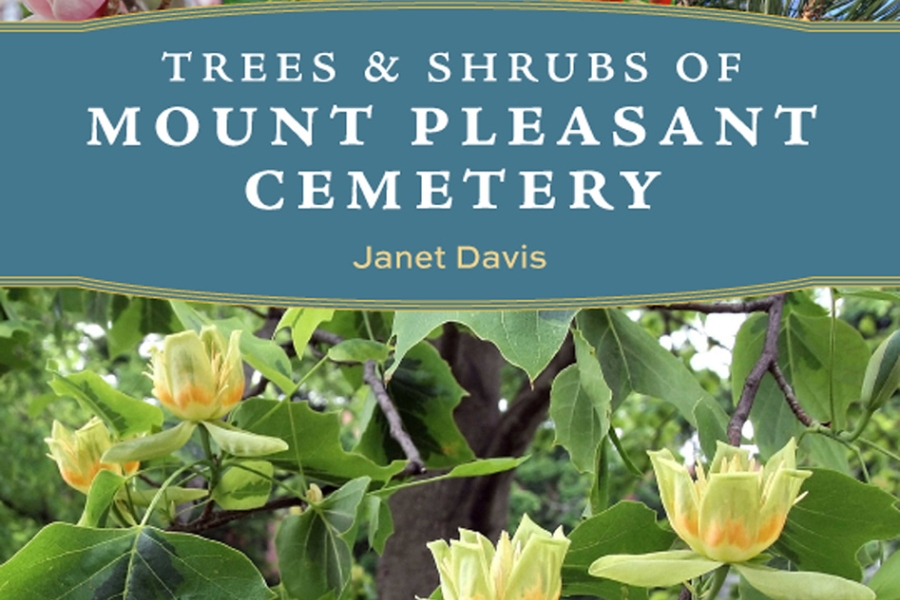Book cover titled “Trees & Shrubs of Mount Pleasant Cemetery.”