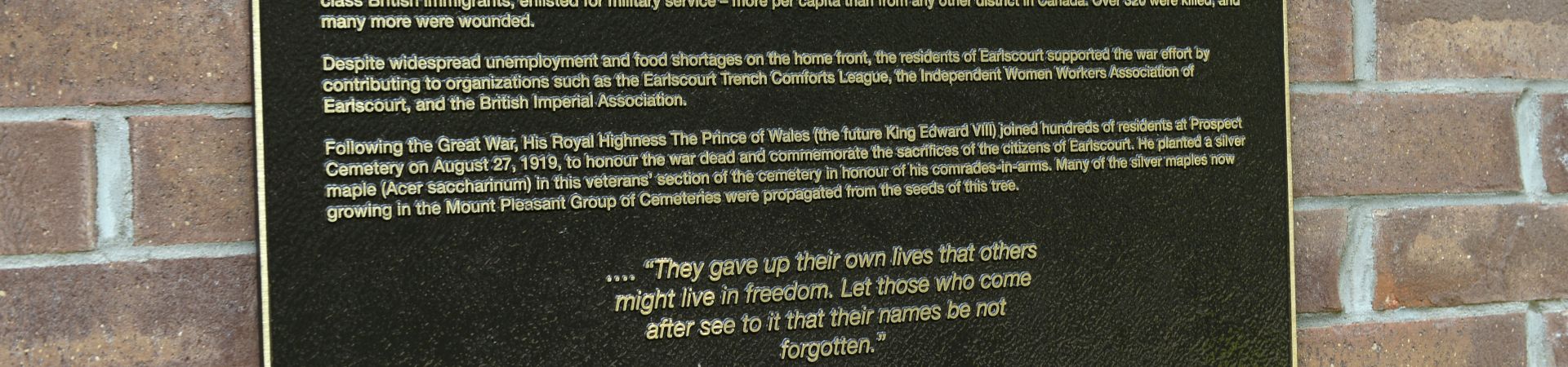 plaque honouring earlscourt's service