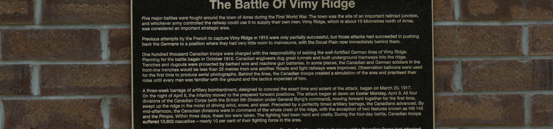 plaque of Vimy Ridge