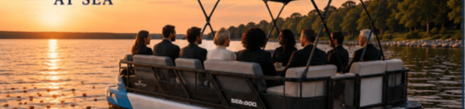people on a boat at sunset with rose petals on the lake